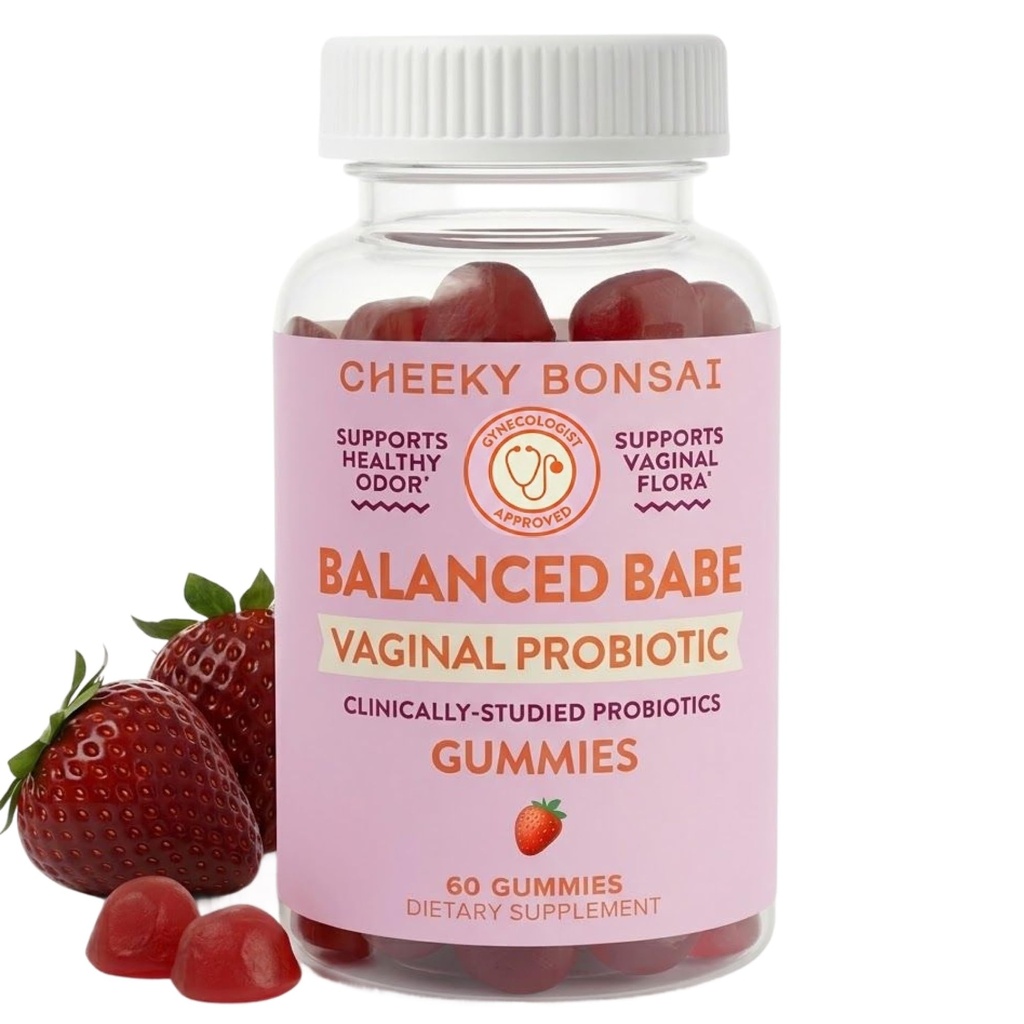 Cheeky Bonsai, Vaginale Probiotische Gummy's voor vrouwen - Evenwichtige pH, gezonde geur en Flora Ondersteuning - 5 miljard CFUs - Sappige aardbeien smaak, 60 Tellen