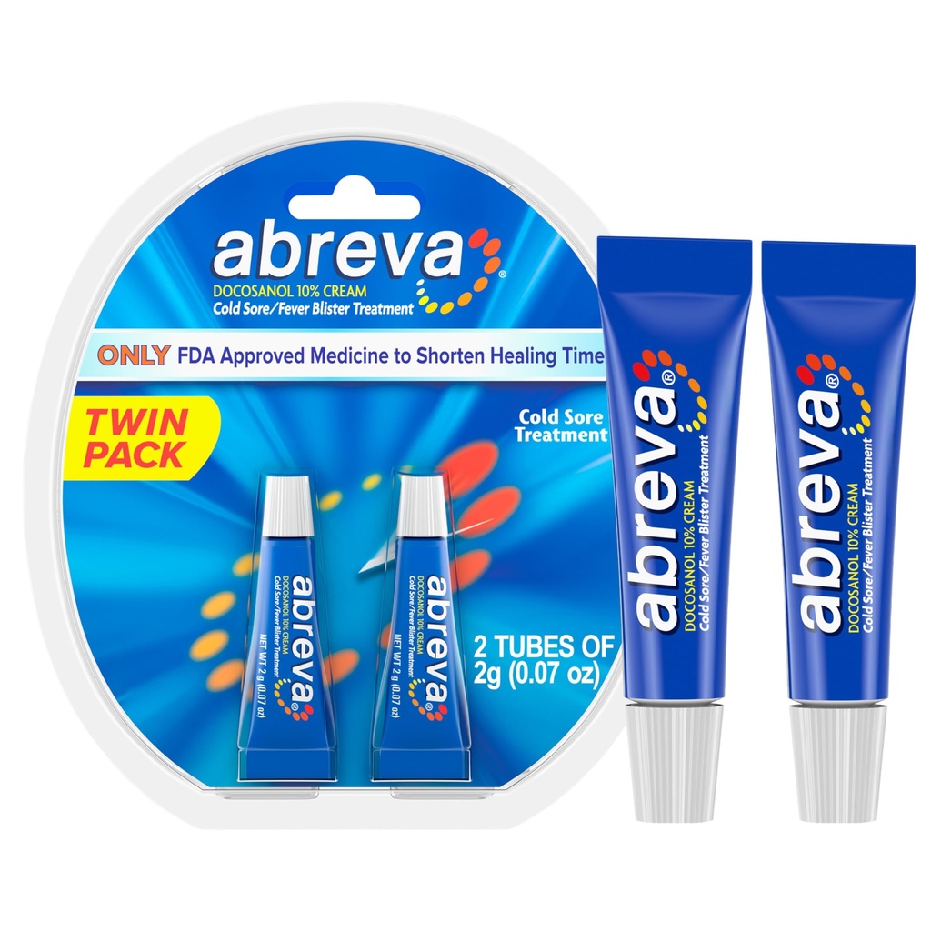 Abreva 10 Procent Docosanol Cold Sore Treatment, Behandelt uw koorts Blister in 2,5 dagen - 0,07 oz Tube x 2