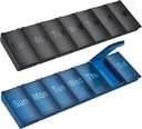 2 Pack Weekly Pillen Organisator, Grote Dagelijkse Vitamine Pillendoos, Portable Reizen Vriendelijke 7 Dagen Pillen Containers Medicine houder, Handbag Outdoor Camping Kleine Pillenkast voor Supplementen Visolie(Black+Blauw)