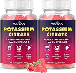 Gommies de Citrate de potassium pour adultes, Gommies de potassium sans sucre 1000mg Soutien Crampes de jambe et équilibre électrolytique Supplément de potassium haute puissance Gommies 120 Compte