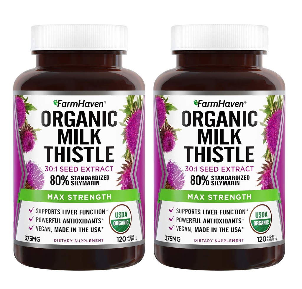 FarmHaven USDA Capsules de chardon biologique de lait (en anglais seulement) 30X Extrait concentré de graines et 80% de Silymarin Standardisé - Soutient la fonction hépatique et la santé globale (en anglais seulement) 240 Capsules végétaliennes
