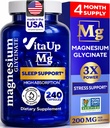 Glycinate de magnésium 200mg - Supplément de magnésium fabriqué aux États-Unis pour le sommeil, le cœur, les os, le métabolisme Support - Capsules de bisglycinate de magnésium à absorption élevée - 240 Capsules chélatées de végétalien
