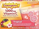Emergen-C 1000mg Vitamine C Poeder, met Antioxidanten, B Vitaminen en Elektrolyten, Vitamine C Supplementen voor Immune Ondersteuning, Cafeïne Gratis Fizzy Drink Mix, Tropische Smaak - 30 Tellen/1 Maand Levering