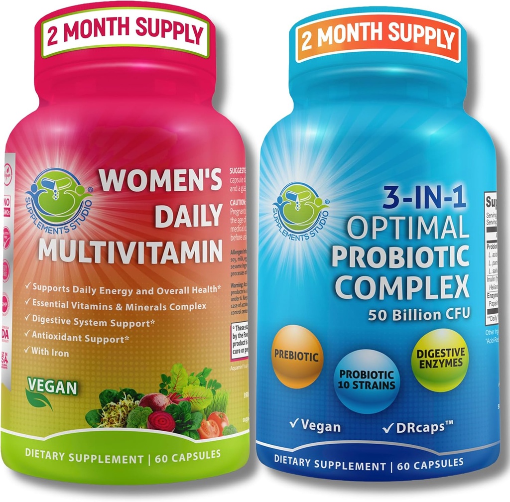 Vrouwen Multivitamine & Probiotic Support Bundle 3in-1 Probiotic met Dispensive Enzymes & Prebiotic & Women