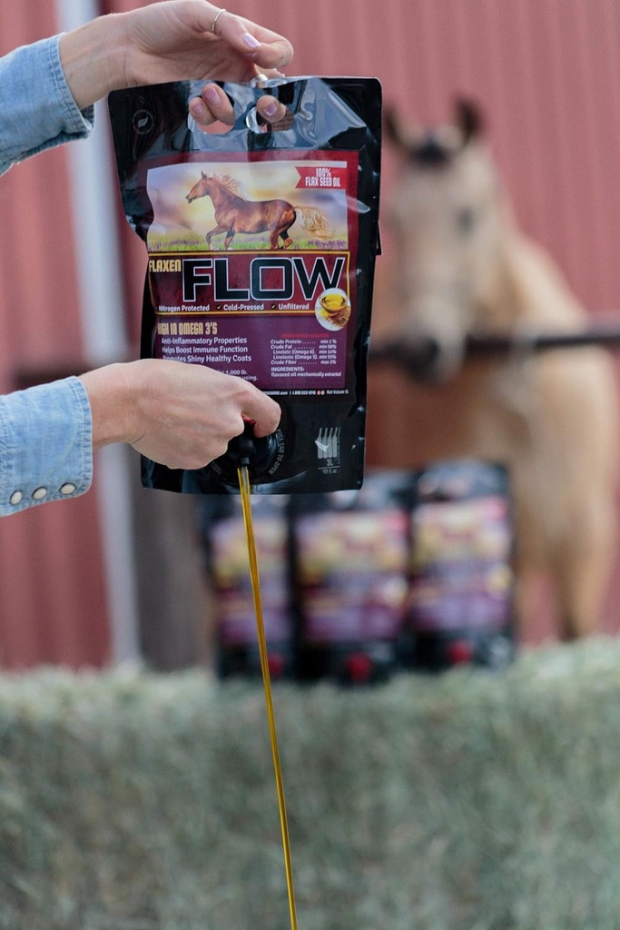 Flux de lin 3 L, 100 % huile de graines de lin pour chevaux, riche en acides gras oméga-3 et oméga-6
