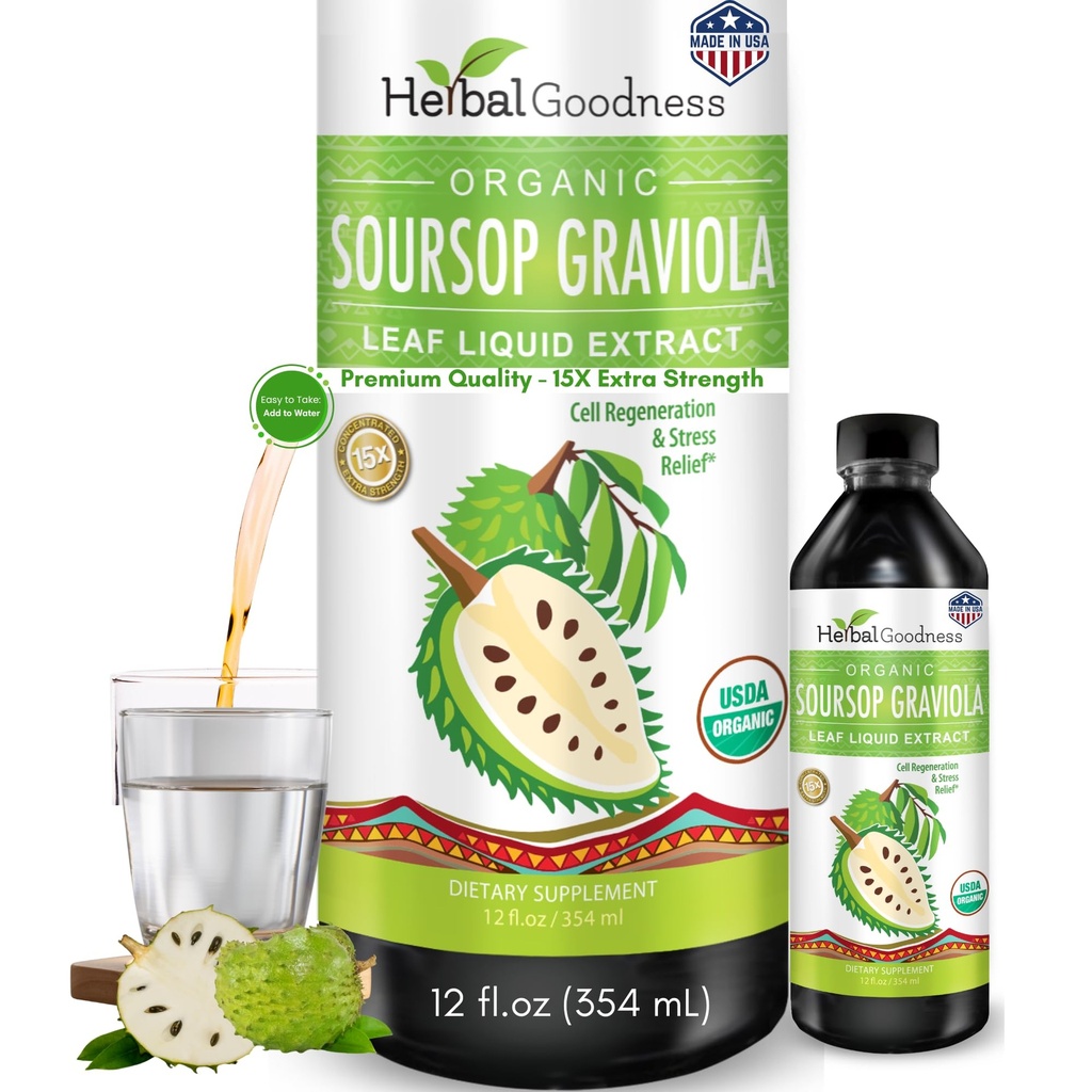 Herbal Goodness Sousop Graviola Liquid Drops 12 Fl Oz - 15X Strength Organic Guanábana Sousop Leaves Extract for Gut Health, Cell & Immune Support Serene Sousop Drops - Vegan, Non-GMO, Made in USA