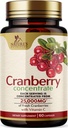 Pilules de canneberge Supplément 25 000mg - Équivalent de canneberge frais avec vitamine C et E - Urinary Tract Health Support, formule sans sucre, extrait de poudre de fruits - Non-OGM, mis en bouteille aux États-Unis - 60 Capsules