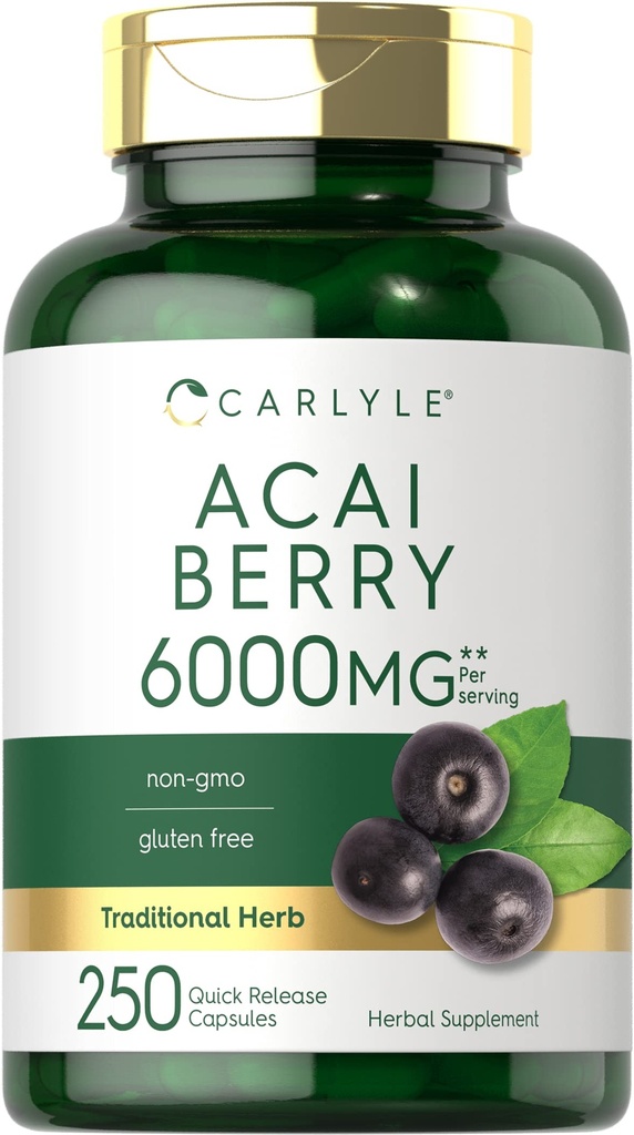 Carlyle Acai Berry Capsules 6000mg 250 Aantal Niet-GMO en Glutenvrij Acai Berry Extract
