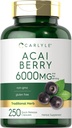 Carlyle Acai Berry Capsules 6000mg 250 Aantal Niet-GMO en Glutenvrij Acai Berry Extract