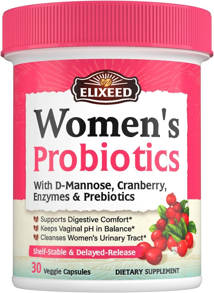 Probiotiques pour les femmes, 120 milliards d'UFC avec prébiotiques Mannose D et enzymes de canneberge, santé vaginale et urinaire digestive, 30 capsules de libération retardée