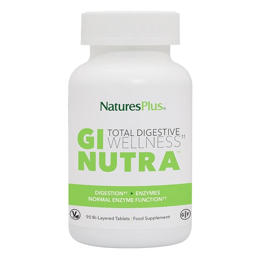 NaturesPlus GI Natural Total Digestive Wellness - 90 bi-gelaagde tabletten - met L-glutamine, probiotica, prebiotica en enzymen - Glutenvrij - 30 porties