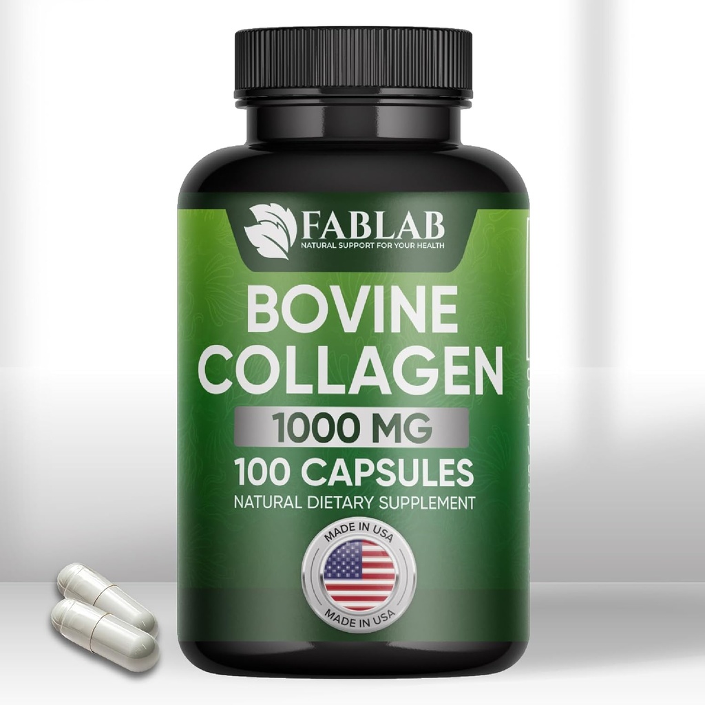 FabLab Bovine Collageen Type I Supplement - Voedingssupplement voor gewrichts-, zenuw- en botondersteuning - Non-GMO, Anti-Aging Dieetproduct met Gehydrolyseerde Peptiden - 100 capsules