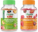 Levensbaar Kurkuma Curcumin Kids + Probiotica 5 Miljard Kids, Gummies Bundle - Grote Proeverij, Vitamine Supplement, Glutenvrij, GGO Vrij, Kauwgom