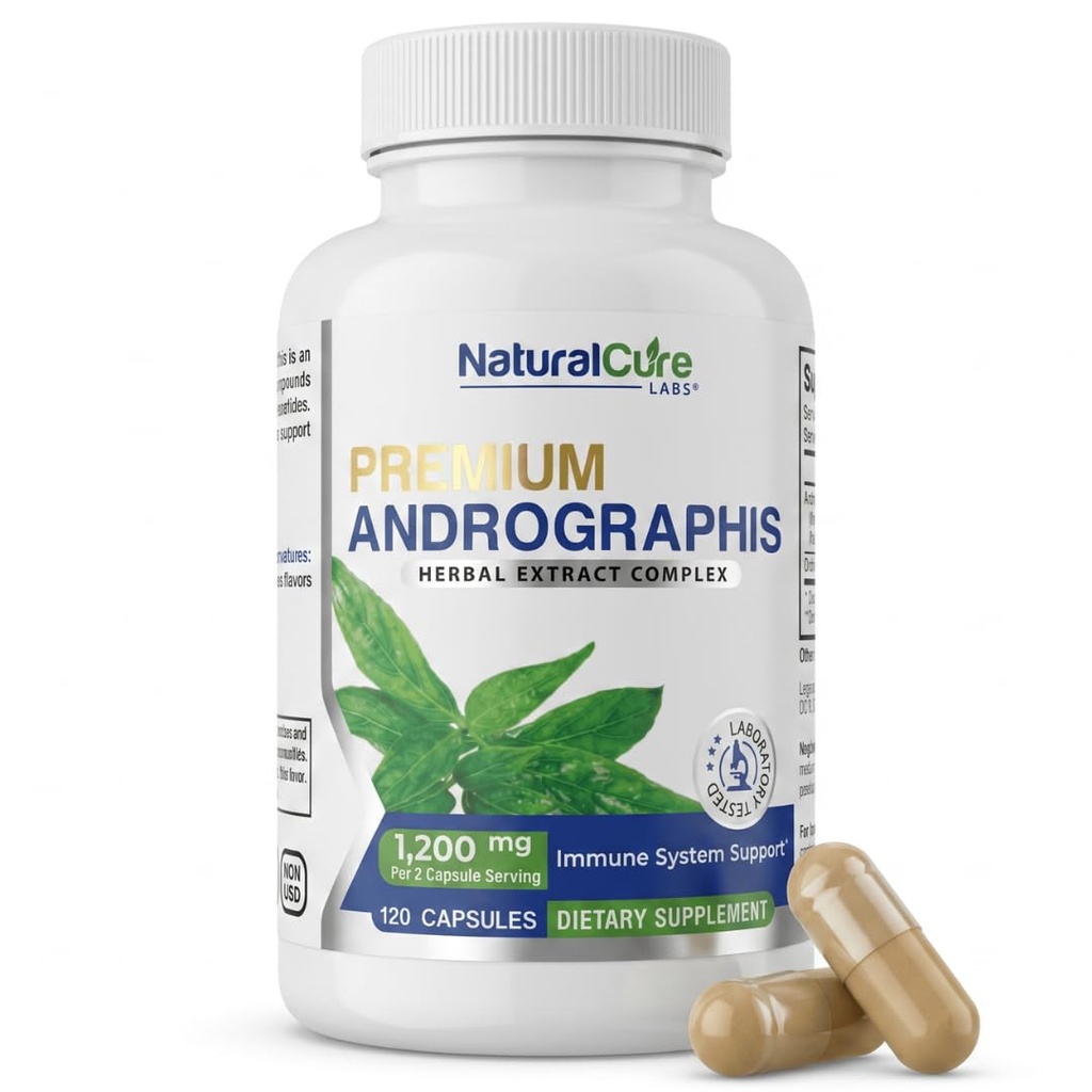 Natural Cure Labs Premium Andrographis Paniculata Extract 1.200mg met 100mg Andrographolides Vegan Capsules voor Immune & Digestieve Ondersteuning, Non-GMO, Glutenvrij, Kruidendieetsupplement