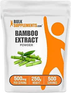 BulkSupplements.com Poudre d'extrait de bambou - suppléments de silice, poudre de bambou - supplément à base de plantes, sans gluten, 500mg par portion, 250g (8,8 oz) (paquet de 1)