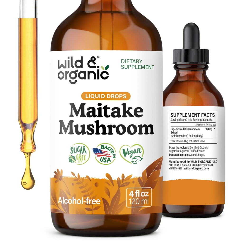 Wild & Organic Maitake Mushroom Tinctuur - Immune Support Supplement - Liquid Maitake Mushroom Extract - Vegan, Sugar & Alcohol-Free Drops - 4 fl oz