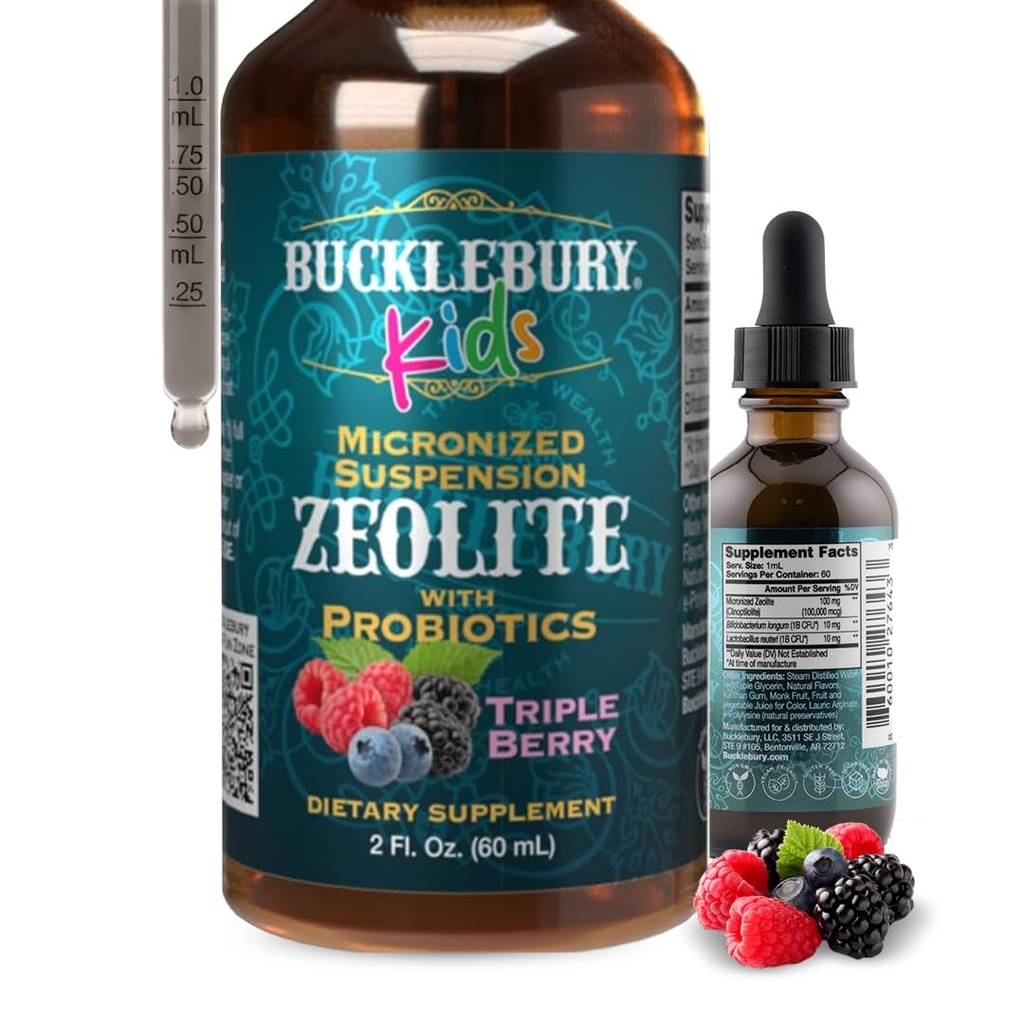 BUCKLEBURY Liquid Zeolite Detox voor kinderen met Probiotica - Suikervrij Natuurlijke Berry Smaak Probiotica voor kinderen - Zeoliet Heavy Metal Detox en Immune Ondersteuning - 2 Fl Oz