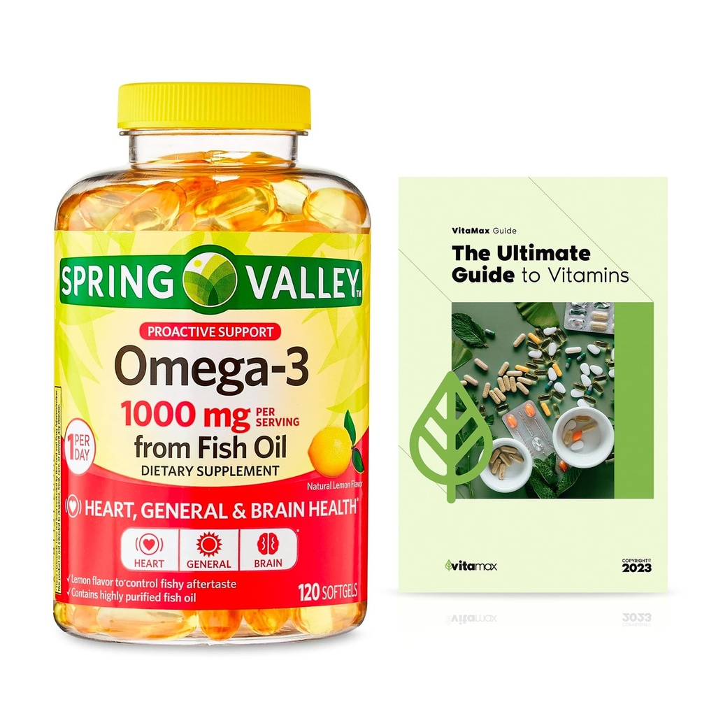 Spring Valley Omega-3 van Visolie 1000 mg, Maximale Care, 120 Tel + Exclusieve VitaMax Vitamine Gids (2 Items)