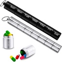 Vesici 2 Pack Metal Weekly pil Organizer Travel Pill Container met Keychain 7 Dag Weekly Waterdichte Kleine Capsules Houder Case Box Stapelbaar voor Vrouwen Mannen reizen Outdoor(Zwart, Zilver)