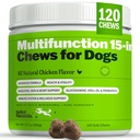 Deley Naturals 15 in 1 Multivitamine voor honden - Complete hondenvitaminen en supplementen voor Immune Ondersteuning, Gezamenlijke, Huid, Vertering, Hart & Algemene Gezondheid - Dagelijkse Multifunctionele Supplementen - 120 Kauwen