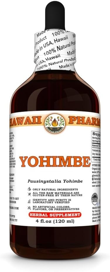 Yohimbe (Pausinystalia Yohimbe) Dry Bark Tinctuur, Made in Hawaii, All Natural, Vegan, Pure Liquid Extract - 4 fl.oz