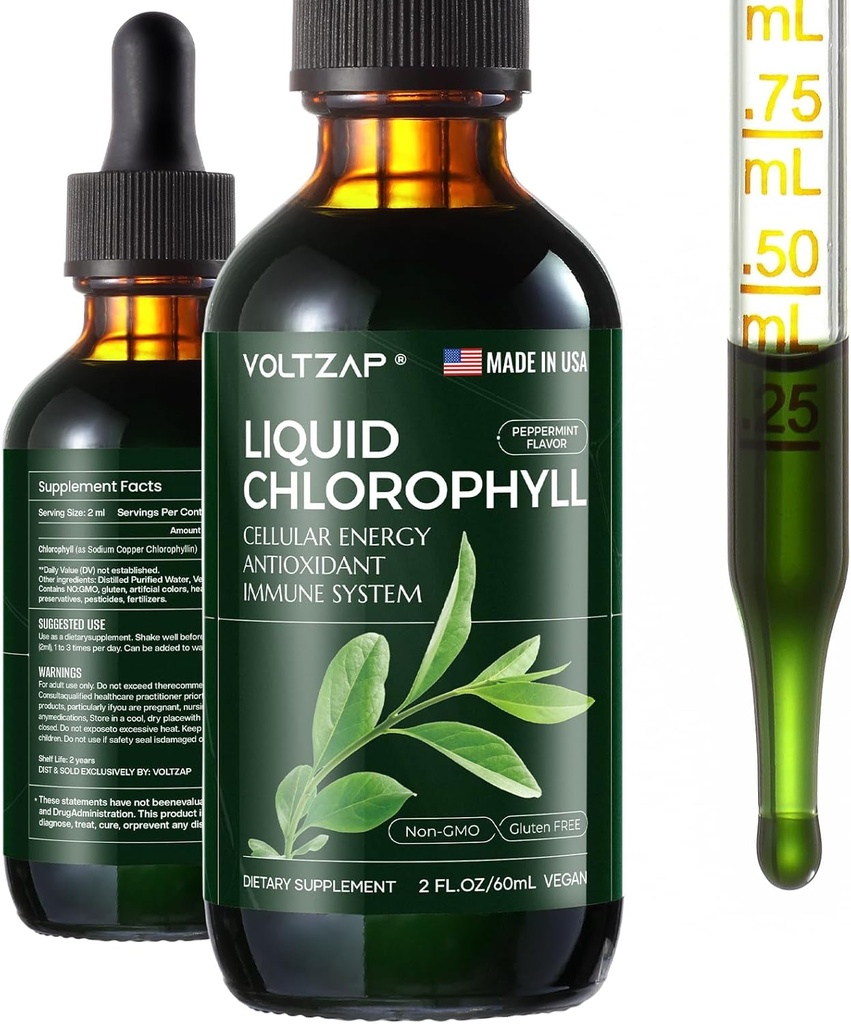 Chlorofyl Liquid Drops - Premium Liquid Chlorofyl Supplements for Immune Support, Energy Excrease, Digestief Ondersteuning, Gut & Skin Health - Natural & Non-GMO & Vegan Mint Flavored 2fl.oz