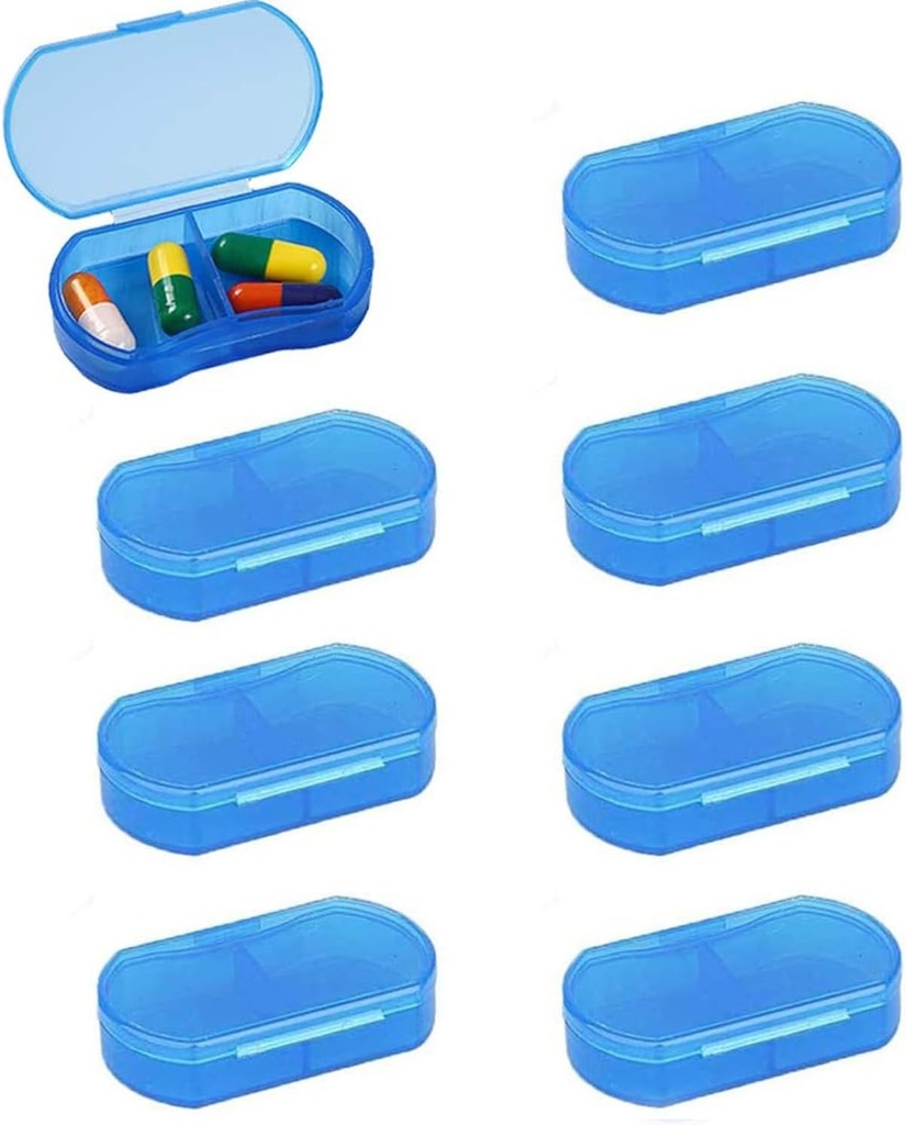 8PCS Pill Case Organizer Pocket Small Pill Holder, Dagelijks AM & PM containers, Medicine Holder, Ideaal voor Medicijn, Vitamine, Supplement, Perfect voor reizen, Ideaal voor Purse (Blauw)