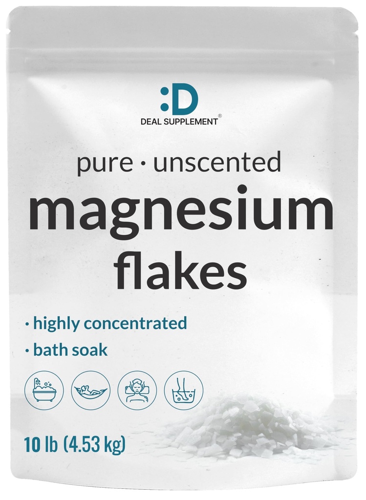 Pure Magnesium Flakes Bad Soaks, 10lbs - Natural Epsom Salt Substitute 