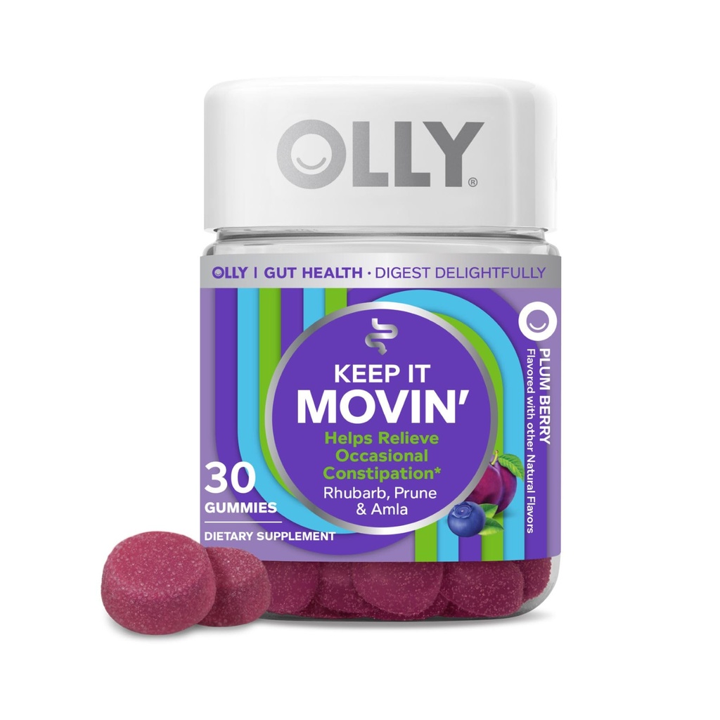OLLY Houd het bewegen Constipatie Relief, Rabarber, pruimen, Amla - Plum Berry smaak - 30ct