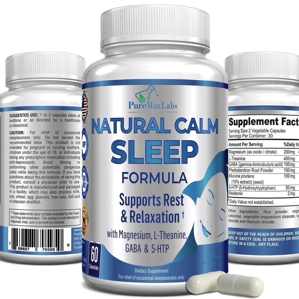 Natural Calm Slaaphulp met Magnesium, L-Theanine, Melatonine, GABA, 5-Htp 