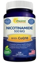 Nicotinamide met CoQ10 (120 capsules) - Vitamine B3 500 mg (Niacinamide Flush Free) - Co-enzym Q10 Powder - VIT B-3 & Coq 10 Supplement Pillen ter ondersteuning van energie, NAD, & Skin Cell Health
