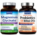Vitalité innée Glycinate de magnésium et probiotiques 120 milliards Bundle, non-OGM, sans gluten Soy laitiers et végétalien, magnésium (120 capsules) et probiotique (30 capsules)