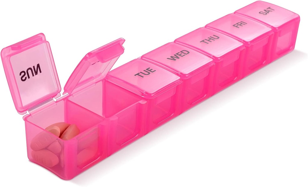Roze XL Extra Large Wekelijkse en Dagelijkse Pillen Organisator voor Pillen/Vitamine/Visolie/Supplements (Roze)