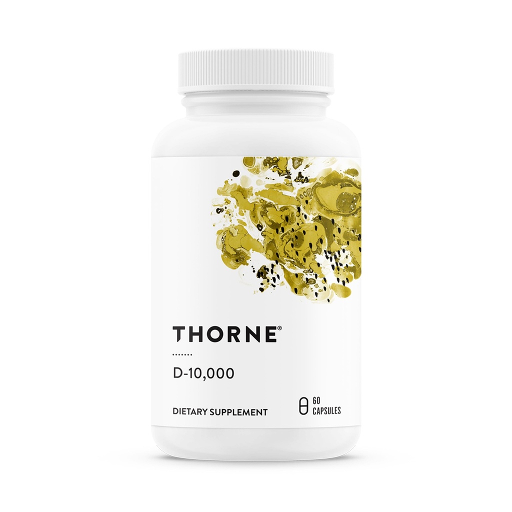 THORNE - Supplément Vitamine D3 - Soutient la santé des os, des dents, des muscles, de la fonction cardiovasculaire et immunitaire* - Sans gluten, sans lait et sans soja - 10 000 UI - 60 portions