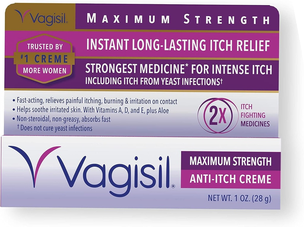 Vagisil Maximale sterkte Vrouwelijke anti-Itch crème met Benzocoïne voor vrouwen, helpt verlichten Gistinfectie Irritatie, Gynecoloog Getest, snel-werkende, kalmeren en koelen huid, 1 oz