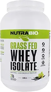 NutraBio Grass Fed Wei Isolaat Proteïnepoeder - 25G eiwit per scoop - Suikervrij natuurlijk spiereiwitsupplement - Vanille - 2 pond, 29 porties