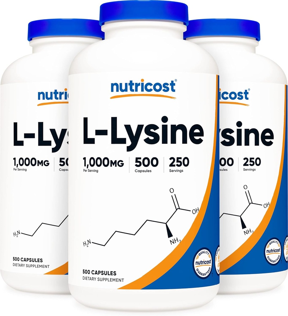 Nutricost L-Lysine 500 mg (1000 mg Serving), 500 capsules (3 flessen)