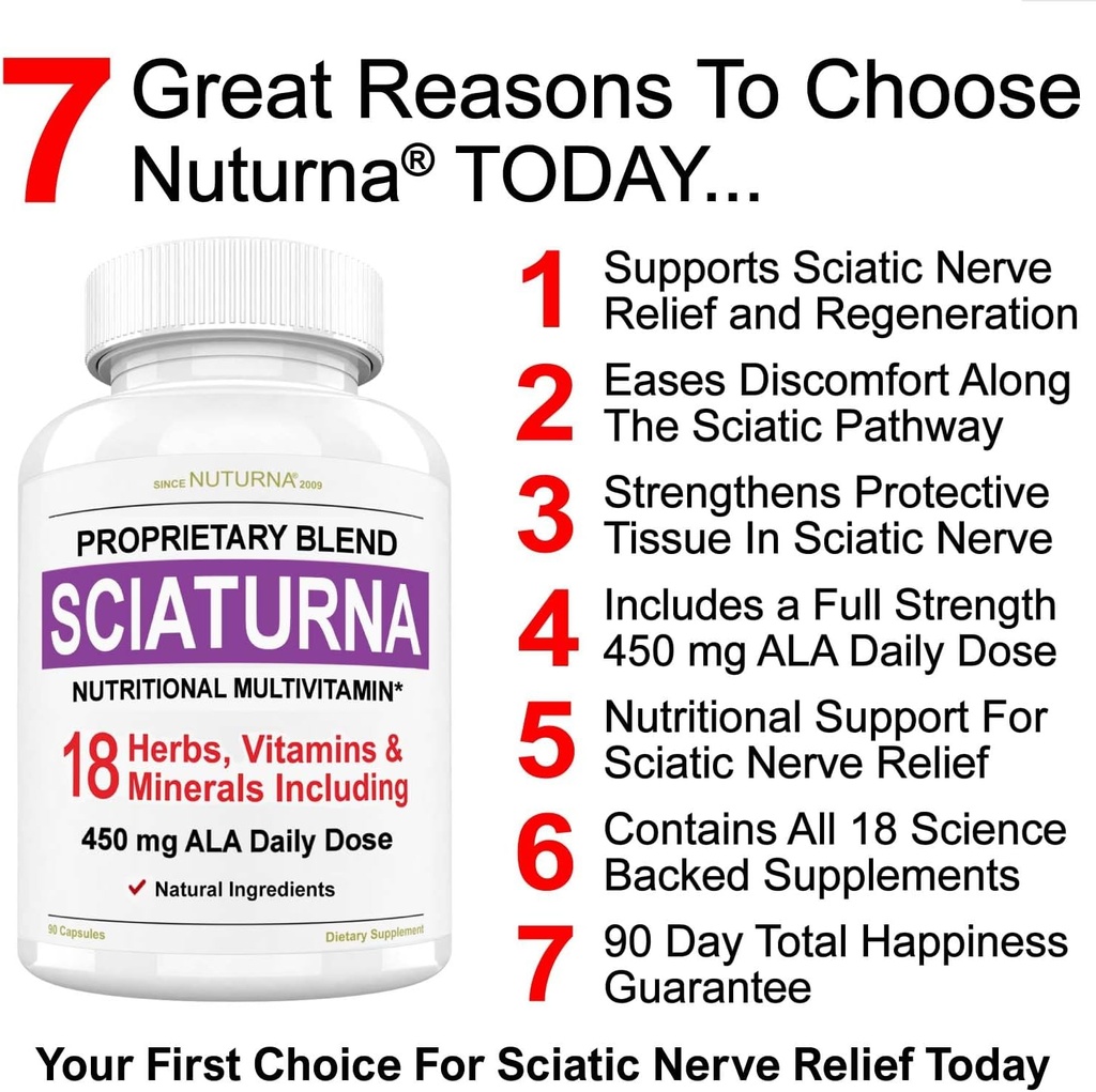 Sciatic Nerve Relief Support Supplement met 450 mg Alpha Lipoic Acid - 18 in 1 Super Formule voor Onderrug, Hip, Lumbar, Thig, Leg, Voet - Best Natural Sciatic Nerve Relief Support - 90 Capsules