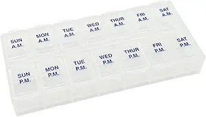 Dose faible hebdomadaire 7 jours AM/PM Pill Organizer, Valitivity Case and Medicine Box, Compartiments moyens pour doser deux fois par jour, Design de couleur naturelle, Lids faciles à ouvrir, Portable et parfait pour la maison ou le voyage