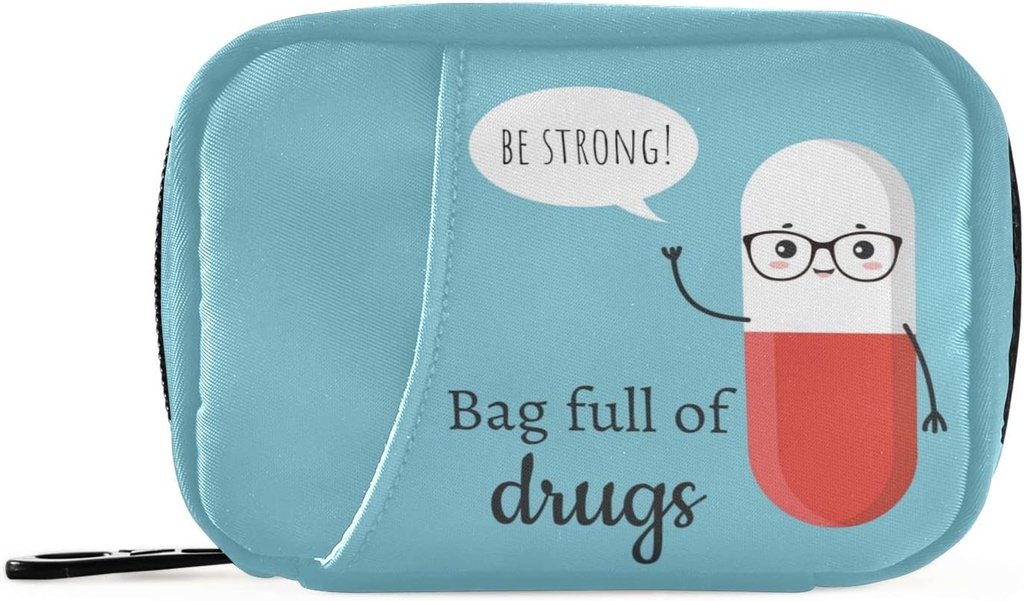 Naanle Cute Cartoon Pill Box 7 Day Case Bag Travel Organizer met rits Draagbare Weekly Compacte grootte voor vitamine supplement houder Een cartoon blauw rood 4,6 x 3,14 x 1,88 Inch