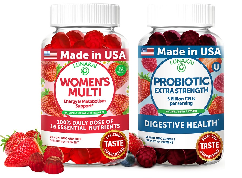 Lunakai USA Made Womens Multivitamine & Probiotic Gummies Bundle 