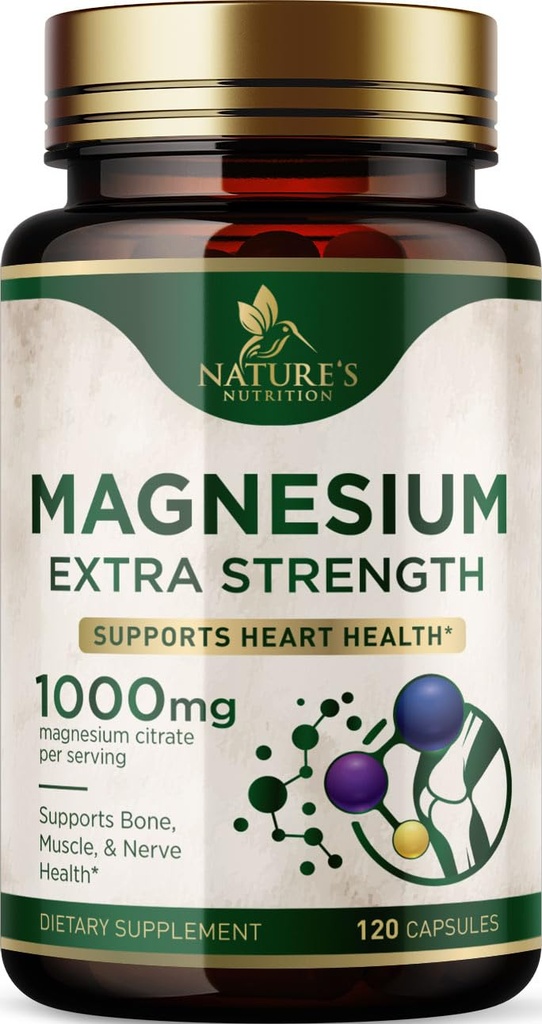 Magnesium Citrate 1000mg Per Serving - Extra Strength Magnesium for Bone, Muscle, Nerves & Heart Health Support, Natural Magnesium Supplement for Calm & Whole Body Support, USA Bottled - 120 Capsules