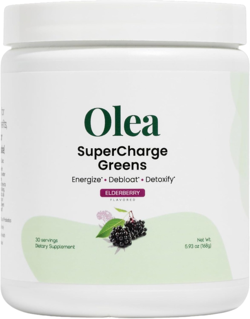 Olea Supercharge Greens – Relief Bloat & Clean Energy Support – Yerba Mate + Probiotiques + Enzymes digestifs + Fibre – Pas de sucre ajouté – Gut Health Greens boisson pour la digestion quotidienne