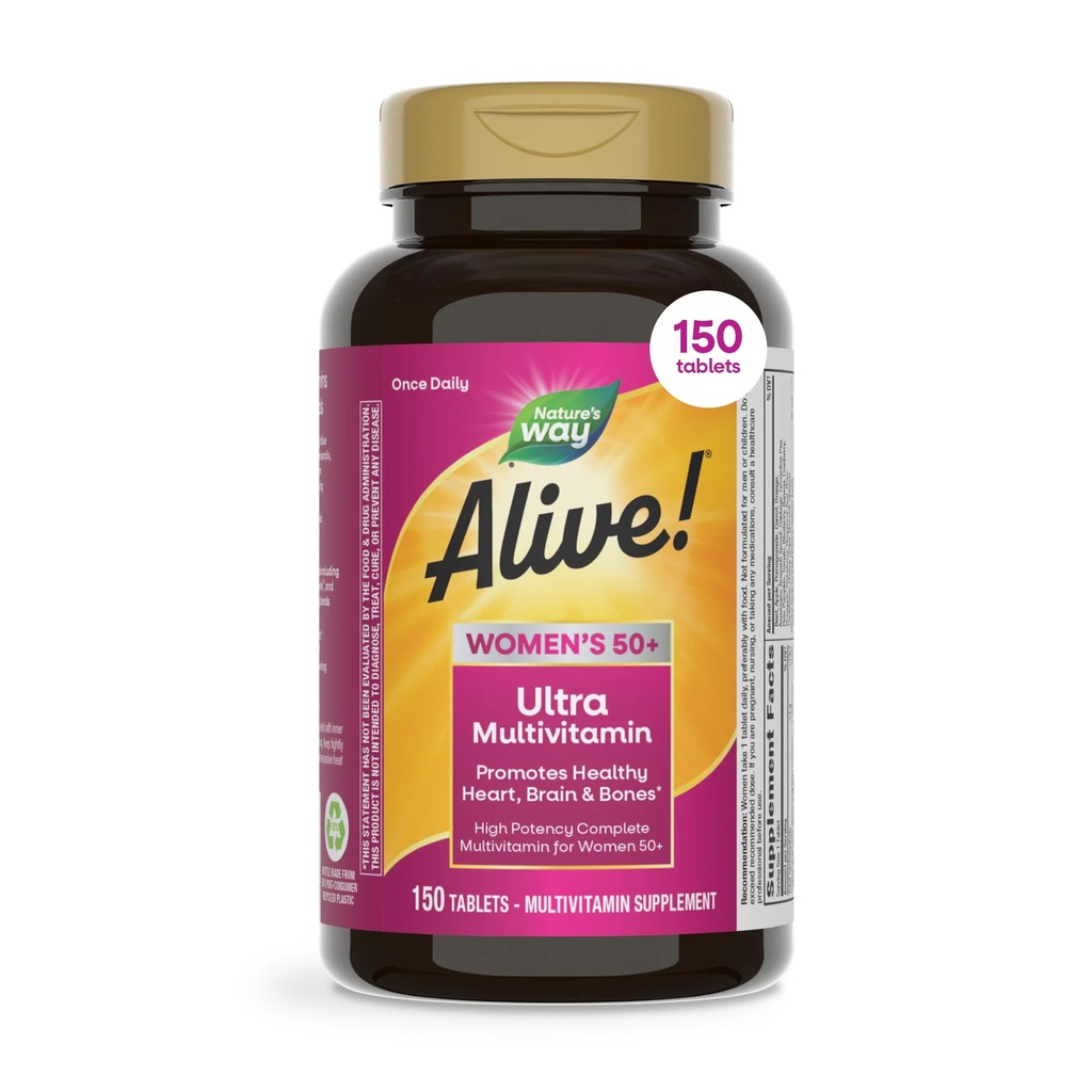 De natuur leeft! Vitaminen voor vrouwen 50 Plus, Complete Multivitamine, Hoge Potentie Formule, met Gemethyleerde B12, Glutenvrije, 150 tabletten