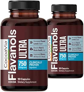 Cocoavia Memory+ Brain Supplement, 60 Day, 750 mg Cocoa Flavanols, Memory & Brain Booster, Veganistan, Plant Based 180 Capsules