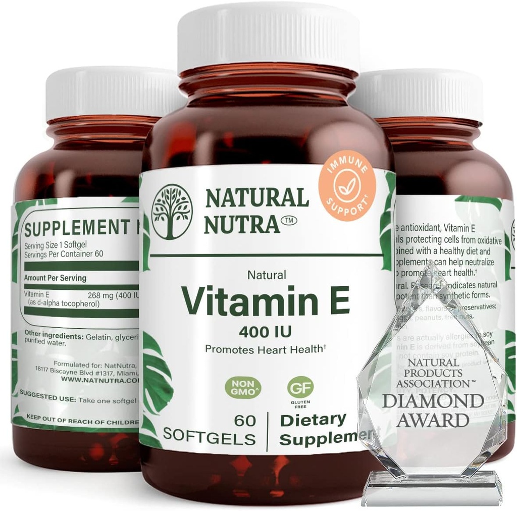 Natuurlijke Nutra Vitamine E 400 IE Supplement, Enrich Health Nutriënten, bevordert de gezondheid van de huid, Verbetert haar & Nails Groei, Ondersteunt lichaamsvetniveau, helpt de gezondheid van het hart en beschermt huidtextuur, 60 zachte gels
