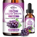 Liquid Iron Supplement voor vrouwen, mannen en kinderen - vloeibare ijzerdruppels met folaat, vitamine C, B6, B12 voor anemie, rode bloedcel, energie ondersteuning - druivensmaak, 2 Fl Oz