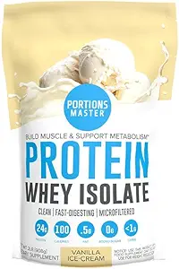 Portions Master CFM Poudre de protéines isolates de lactosérum, 2 LB, 23g de faible teneur en glucides, faible en gras, traité à froid, absorption rapide, croissance musculaire et soutien à la récupération (Vanilla Ice Cream)