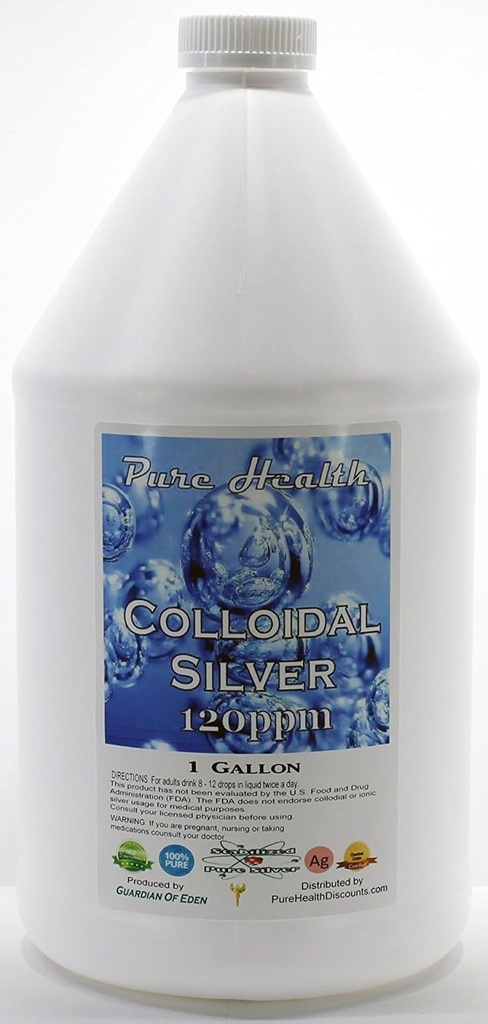 1 Gallon Certified Lab Getest Colloïdaal zilver 120ppm in niet-leuk plastic kan + gratis gevuld druppelfles door Pure Health Kortingen, een bron die u kunt vertrouwen