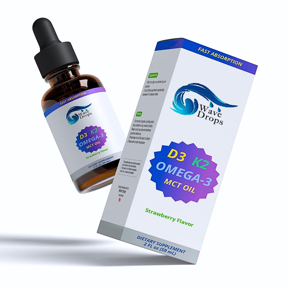 Maximale sterkte vitamine D3 & K2 + MCT Olie & Omega 3: Liquid Drops for Immune System, Brain Function & Energy (No Fillers, Non-GMO, 2 Fl Oz)